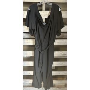 NWT City Chic Black Off Shoulder Crop Pants Jumpsuit Size 16W Wide Leg